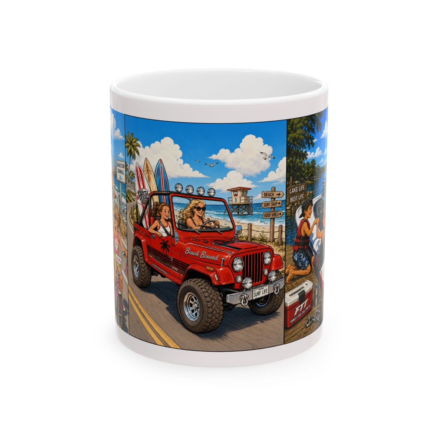Beach Jeep Mug — Retro Surf Road Trip Ceramic Coffee Cup (11oz/15oz)
