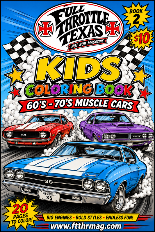 Full Throttle Texas Kids Muscle Car Coloring Book – Classic American Muscle (1966–1971)